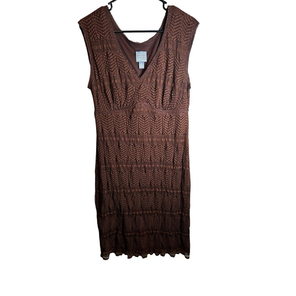 Rabbit Rabbit Designs Brown Lace Dress Women Size 12 V-Neck Sleeveless Midi